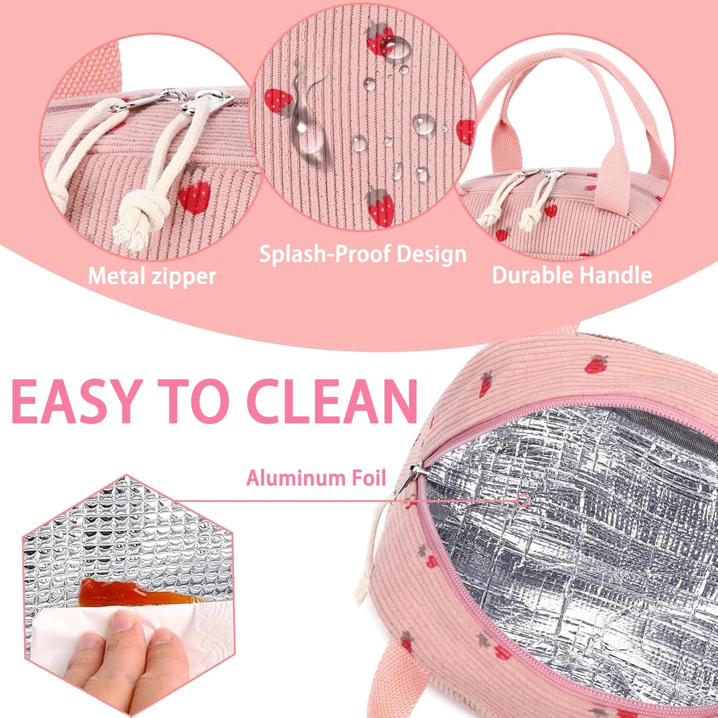 Pink Insulated Lunch Bag - Large-Capacity Cooler Tote for Work & Outdoor Travel — view 6 of lunch bags