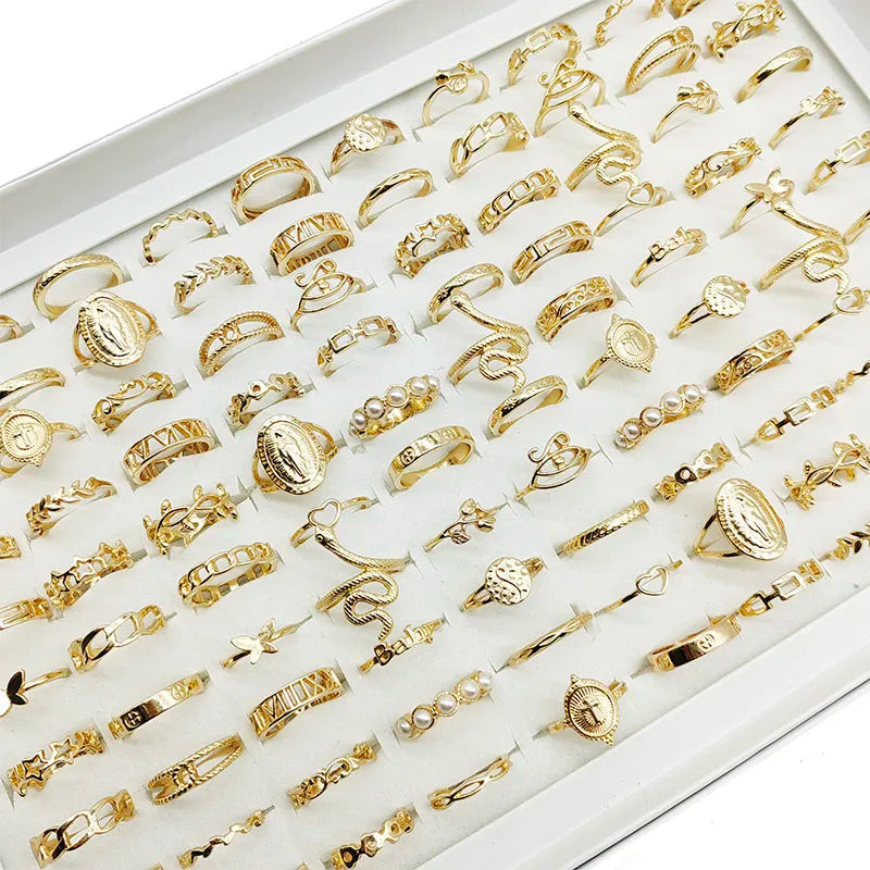 Pearl Thin Joint Rings 30pc Lot — Gold-Tone Love Snake Butterfly Star Set for Women