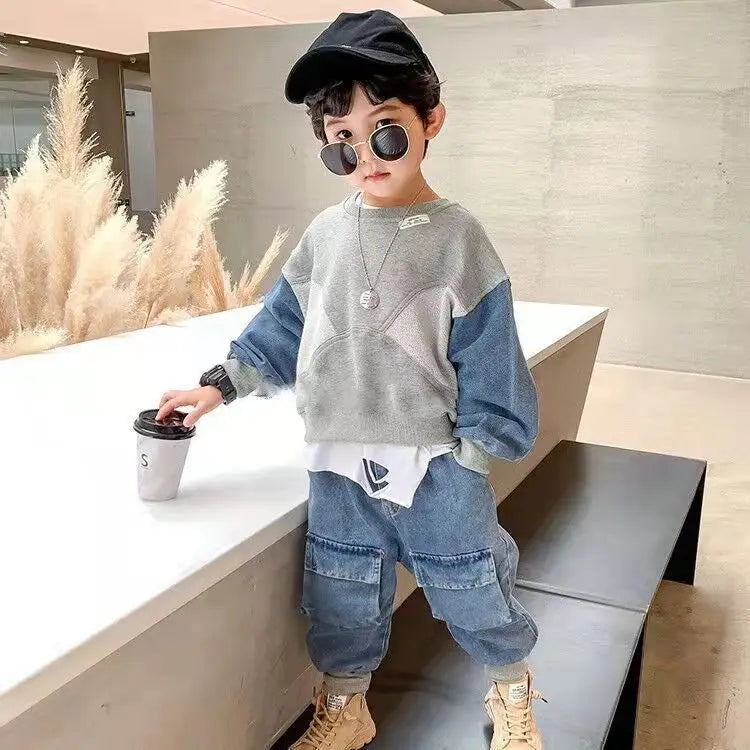 2025 Boys’ Spring & Autumn Clothing Set – Casual 2-Piece Printed Sports Outfit (Sizes 90-150)