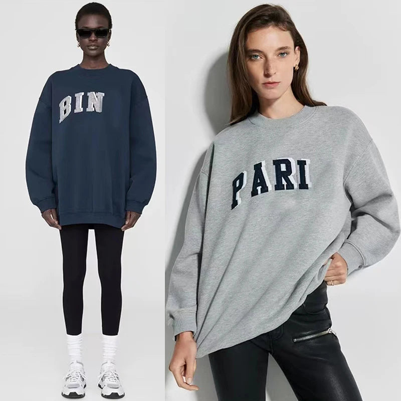 Women's Classic Letter Sweatshirt – Casual Cotton Crew Neck Pullover Hoodie