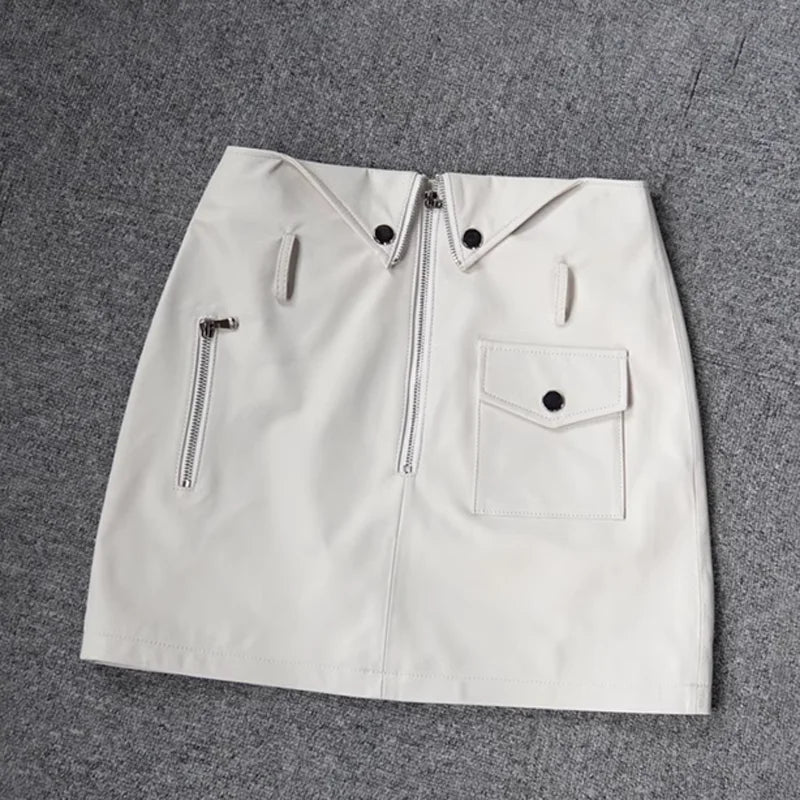 New Short Skirt Women Soft Real Leather Sheepskin Design High Waist Thin Shorts Female Street Sexy Mini