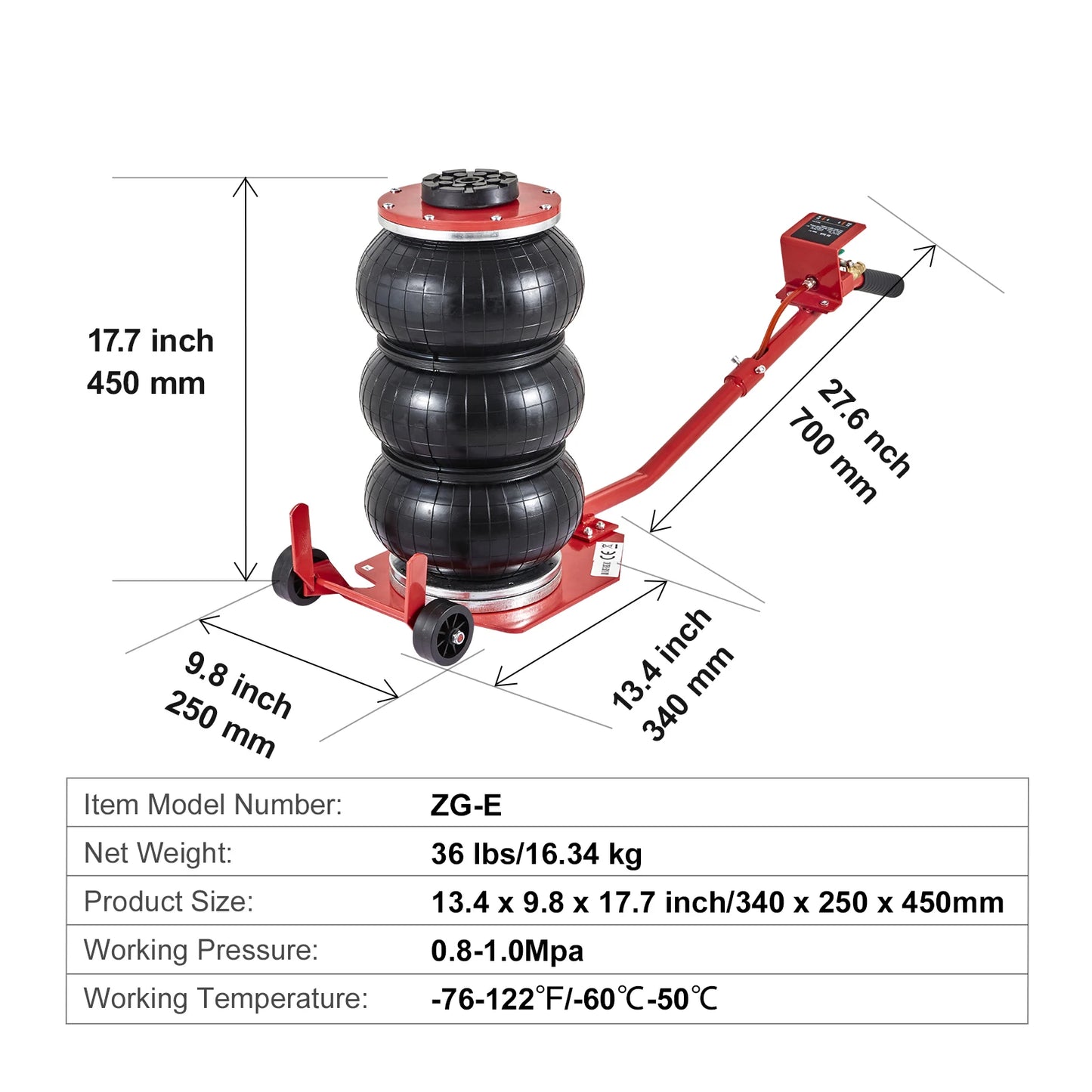 SucceBuy 3/5 Ton Pneumatic Triple Bag Air Jack – Quick Lift Car Repair Jack with Wheels — view 11 of bags & accessories