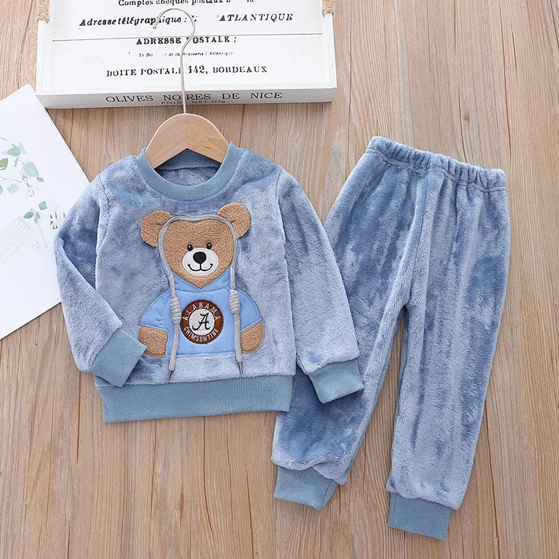 Baby Flannel Fleece Pajama Set – 2-Piece Thick & Warm Sleepwear for Autumn & Winter