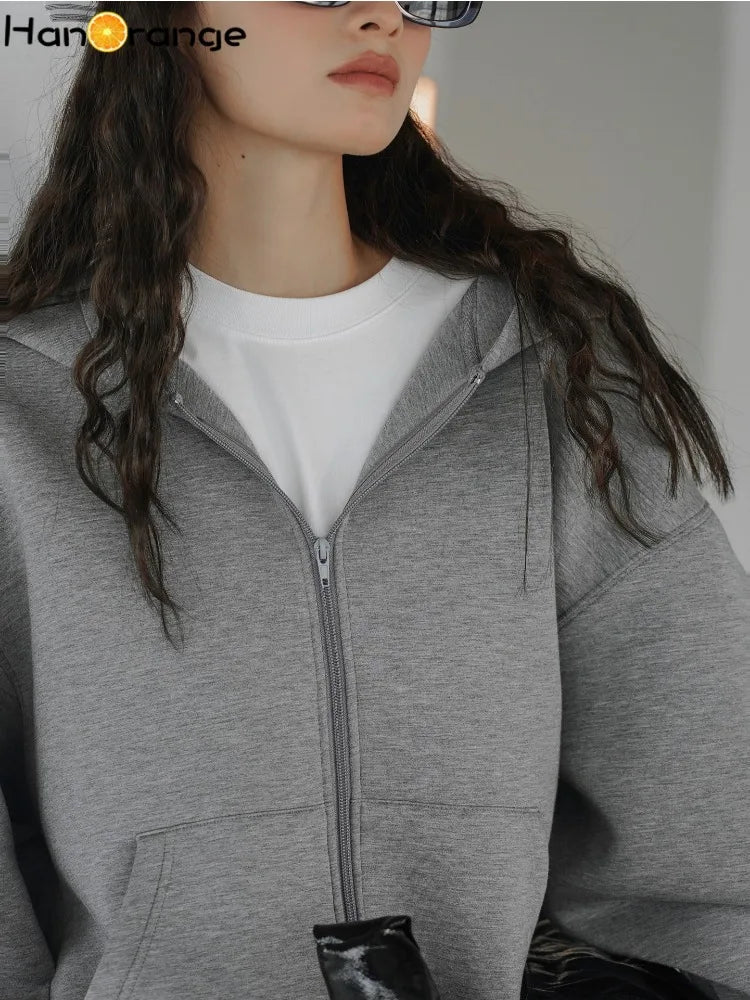 Spring & Autumn Women’s Air Layer Zipper Hoodie – Loose Silhouette Sweatshirt