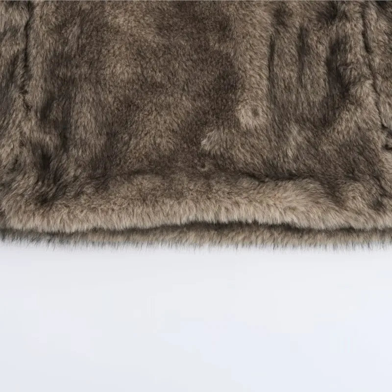 TRAF Women's Faux Fur Hoodie – Soft Vintage Pullover for Autumn Comfort