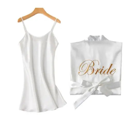 Bride & Bridesmaid Robe with Lettering – Sling Cami Dress Wedding Gift for Bride, Mother, or Sister