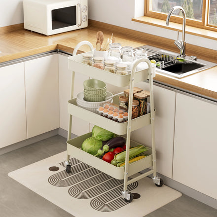 3-Tier Mobile Kitchen Storage Cart with Lockable Wheels — product photo 1