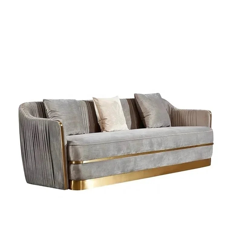 Luxury Italian Velvet Sofa Set – High-End 3-Seater with Gold Accents
