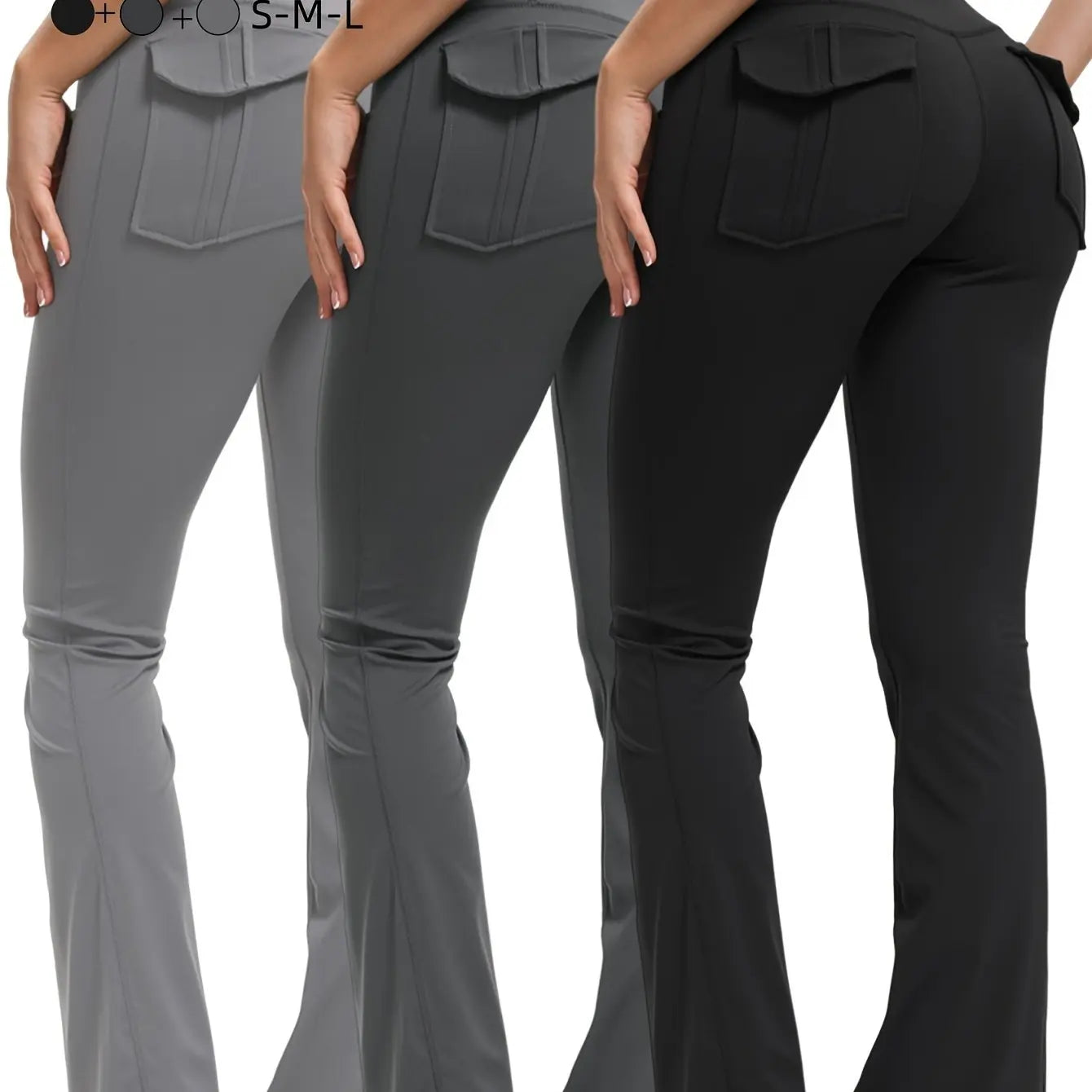 3-Pack Bootcut Yoga Pants with Pockets — Flared High-Waist Tummy-Control Leggings — view 8 of sports & fitness