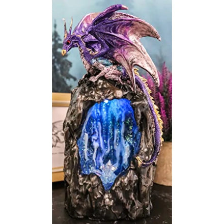 Crystal & Gemstone Purple Azurite Dragon Incense Burner — Faux Geode Quartz Backflow Decor