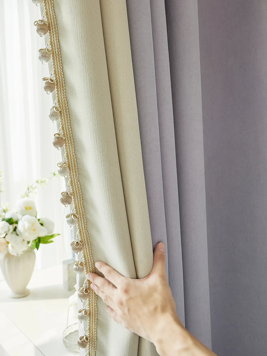 Custom curtain shading French luxury Chenille bedroom high-grade villa purple cloth blackout curtain tulle valance drape C1519