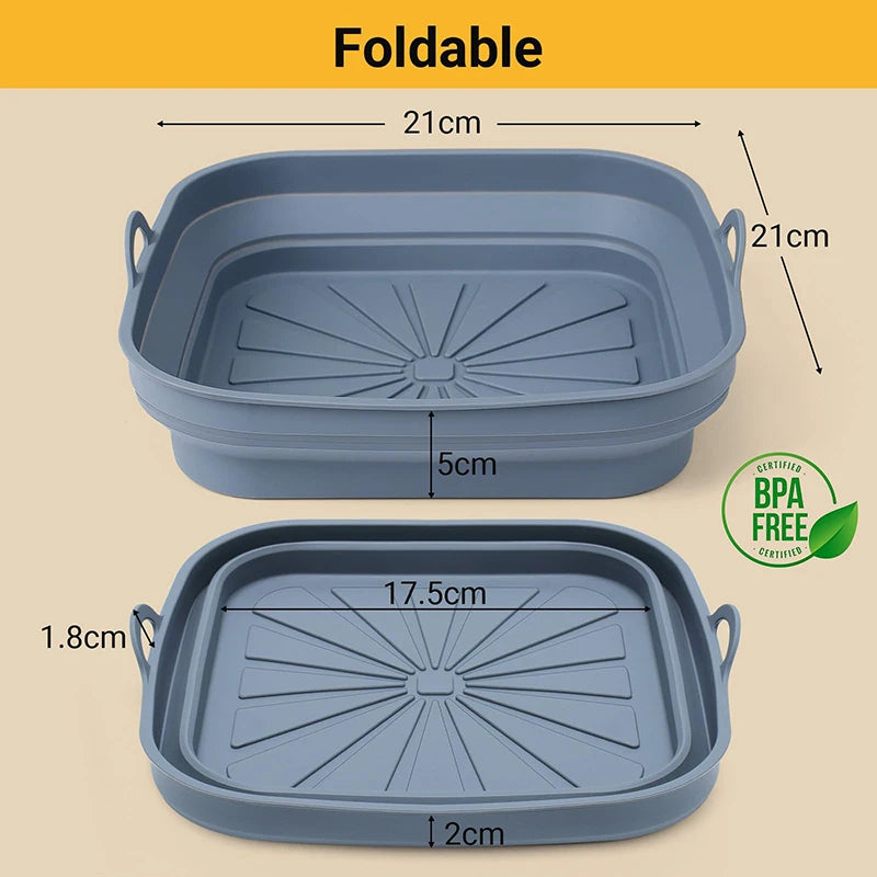 Foldable Silicone Air Fryer Basket Liner (Square) – Reusable Baking Tray for Oil-Free Cooking — view 6 of home & kitchen