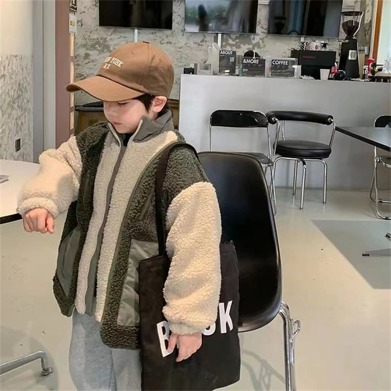 Boys’ Plush Cotton Winter Coat – Plus Velvet Thickened Jacket with Pockets | Perfect Christmas Gift
