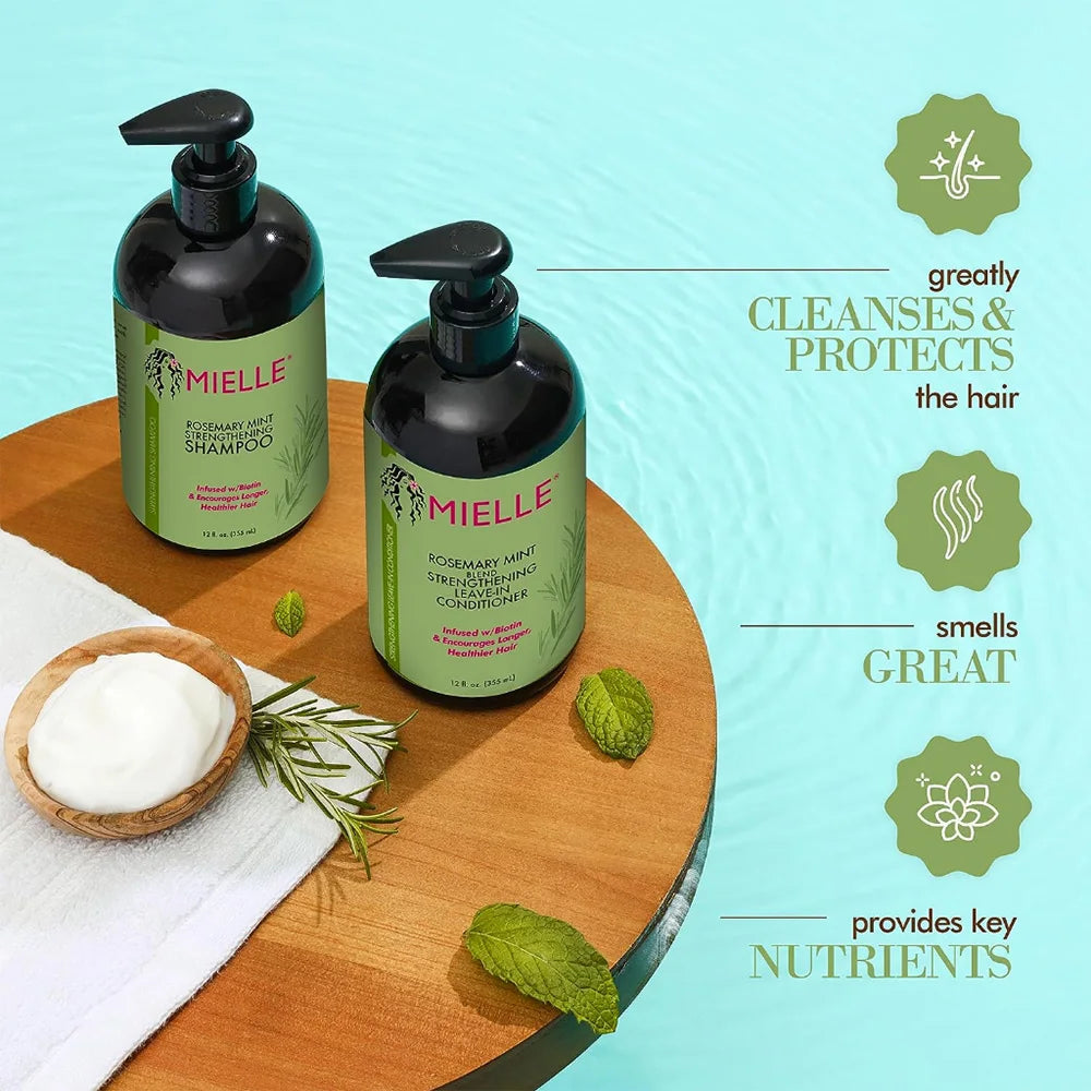 4-in-1 Mielle Rosemary Mint Hair Care Set – Shampoo, Conditioner, Strengthening Hair Masque, & Scalp Oil