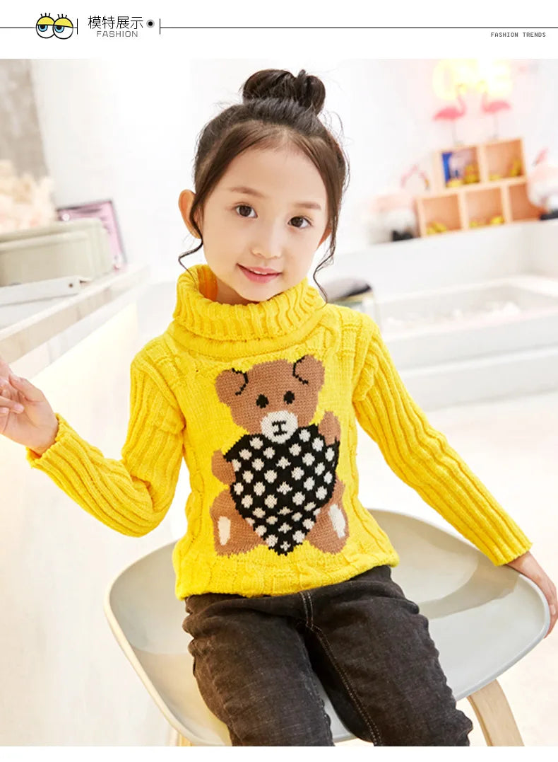 2023 Winter Boys Girls Sweater Thick Knitted Bottoming Turtleneck Shirts Solid High Collar Pullover