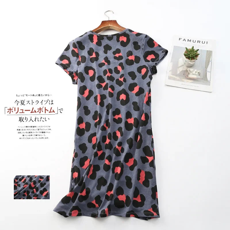 Knitted Cute Printed Night Dress Women Sleepwear Multi Styles Ladies Short-sleeved Nightdress Summer