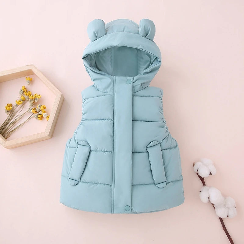 Toddler Kids Hooded Waistcoat – Cotton Padded Sleeveless Warm Vest (1-7 Years)