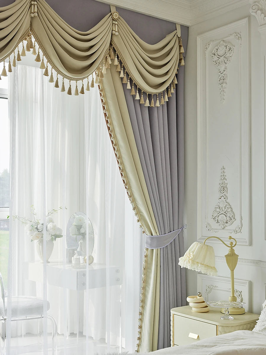 Custom curtain shading French luxury Chenille bedroom high-grade villa purple cloth blackout curtain tulle valance drape C1519
