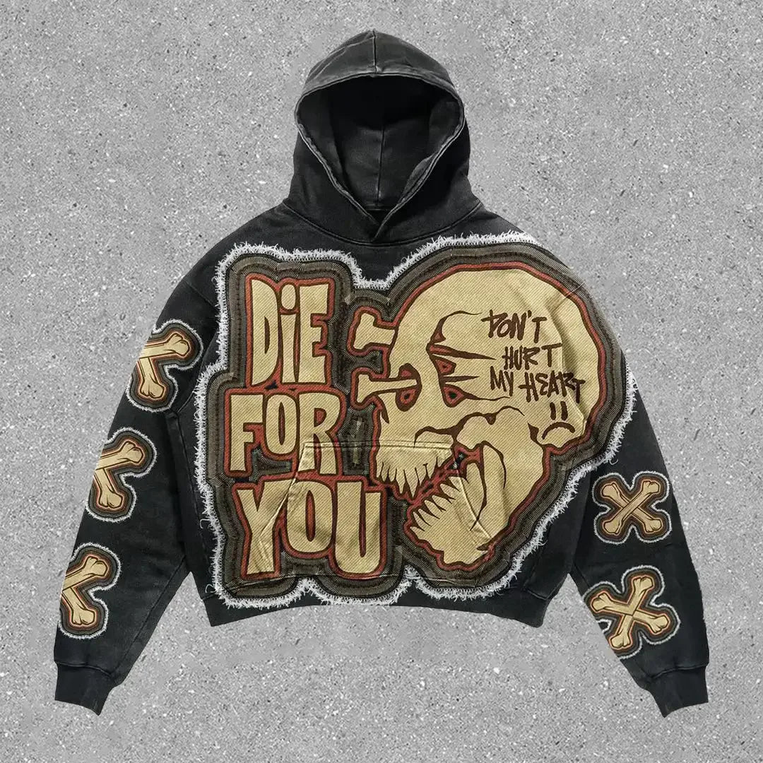 Women’s Y2K Graphic Oversized Hoodie – High Street American Gothic Streetwear for Couples