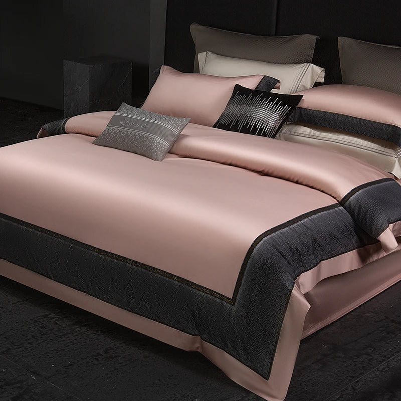 4pcs 1600TC Supima Luxury Bedding Set – Satin Yarn-Dyed Jacquard Egyptian Cotton Duvet Cover & Sheet