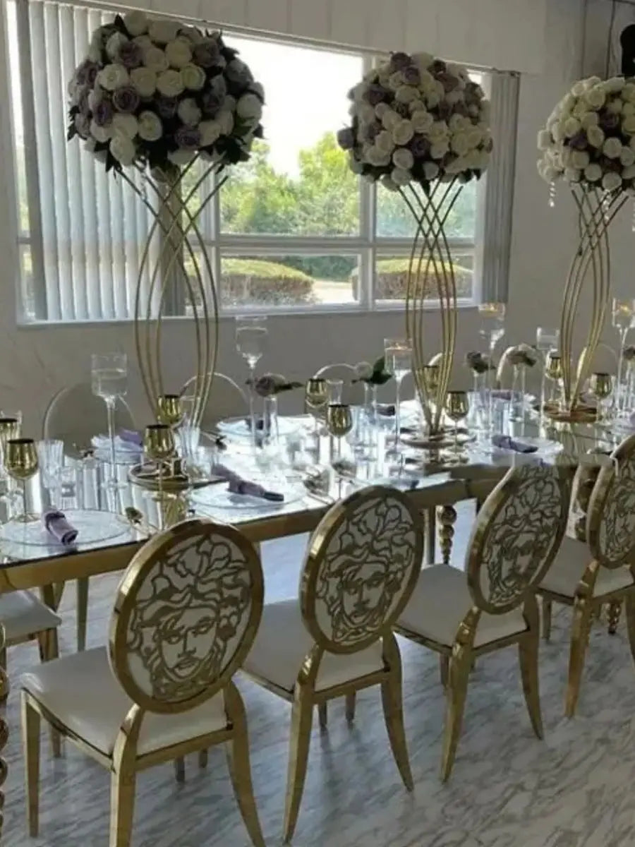 50pcs Gold/Silver Stainless Steel Oval Back Banquet Chairs – Luxury Wedding & Hotel Furniture