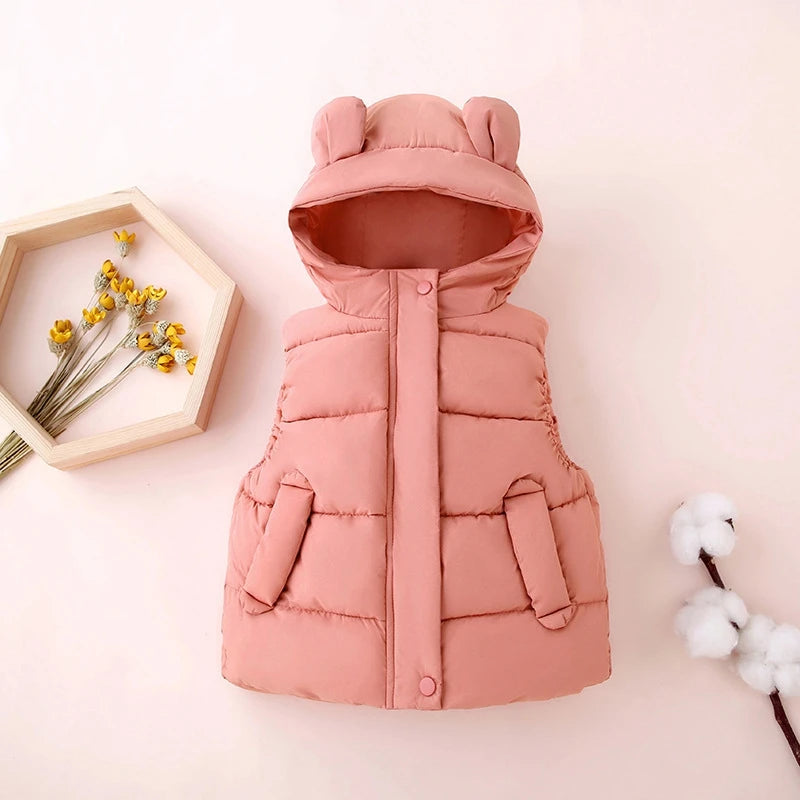 Toddler Kids Hooded Waistcoat – Cotton Padded Sleeveless Warm Vest (1-7 Years)