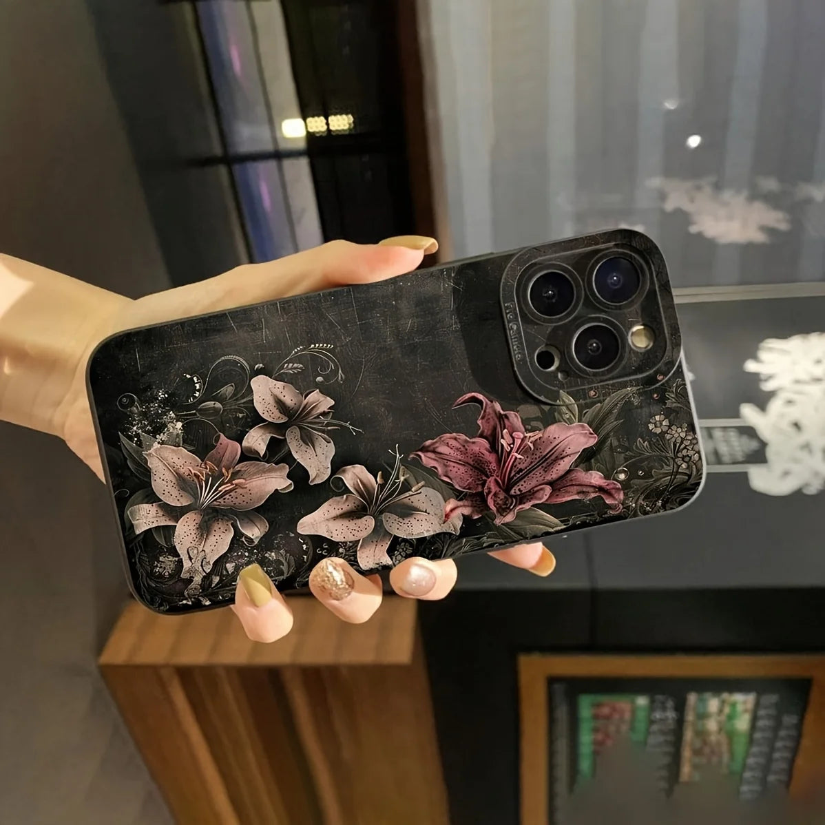 Huameng Classic Floral Lily Luxury Case for iPhone 13–17 Pro Max Designer — view 4 of phone cases