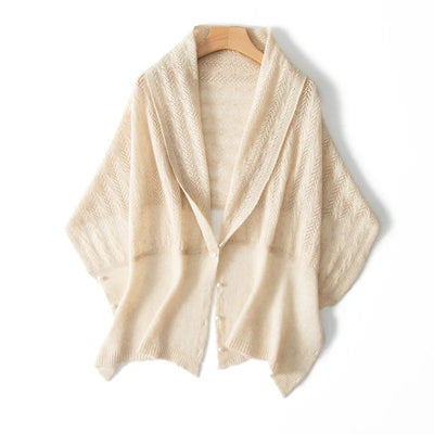100% Cashmere Cardigan Wrap — Dual-Purpose Sweater Scarf Pearl Cape Soft Knit Shawl — view 1 of scarves & wraps