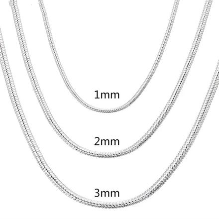Unisex 925 Sterling Silver Snake Chain Necklace — 1-3mm Solid Fashion Jewelry
