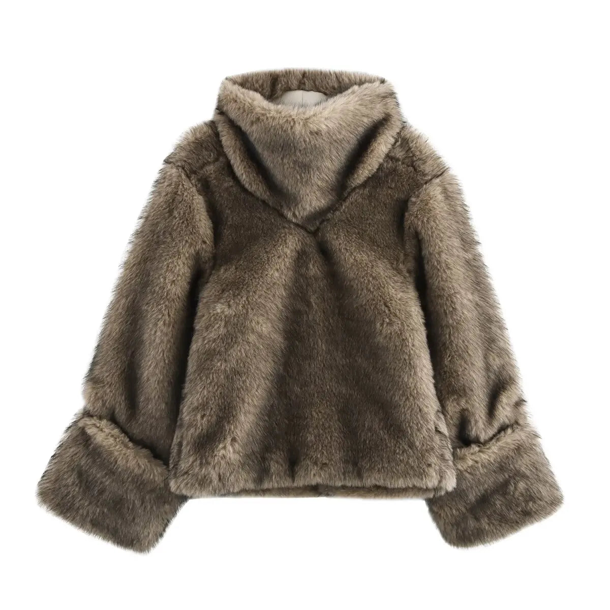 TRAF Women's Faux Fur Hoodie – Soft Vintage Pullover for Autumn Comfort
