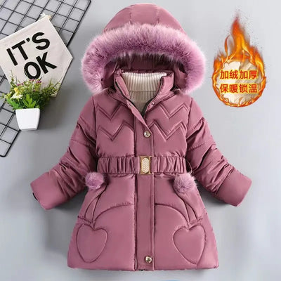 Winter Girls’ Hooded Fur Collar Coat – Warm & Thick Princess Jacket with Zipper (3-10 Years) — view 1 of outerwear
