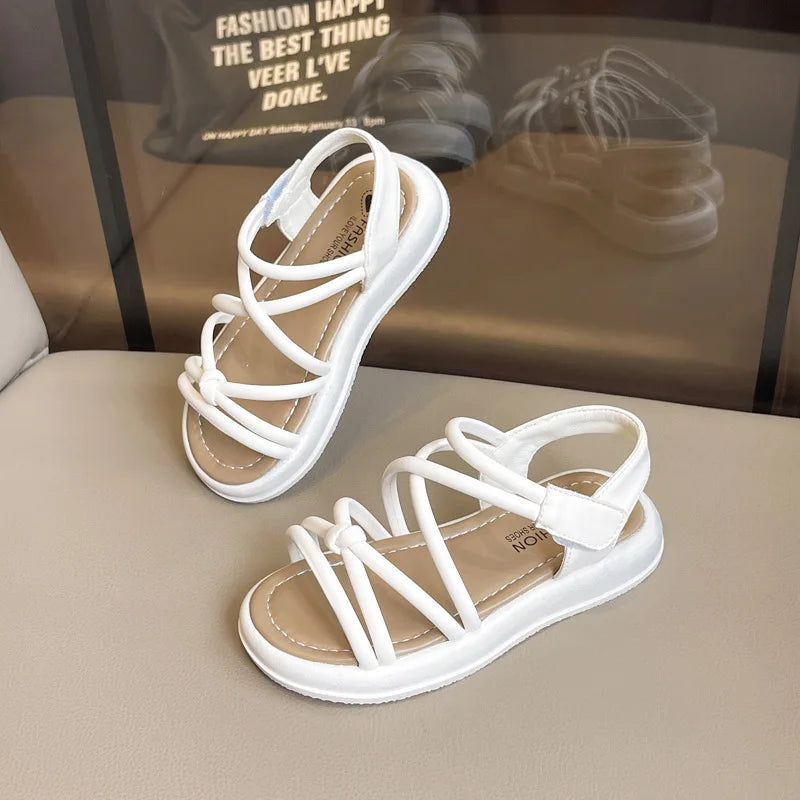 2024 Roman Baby Sandals for Girls – Soft Bottom Flat Princess Summer Beach Shoes (Ages 4–10)