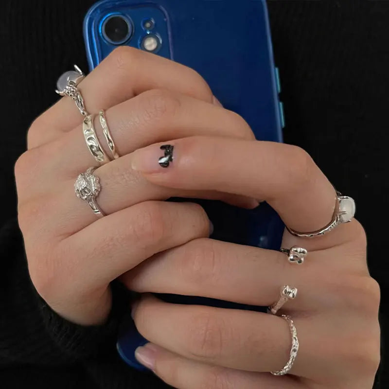 Crystal & Gemstone 925 Sterling Silver Ring — Natural Agate Korean Designer Jewelry