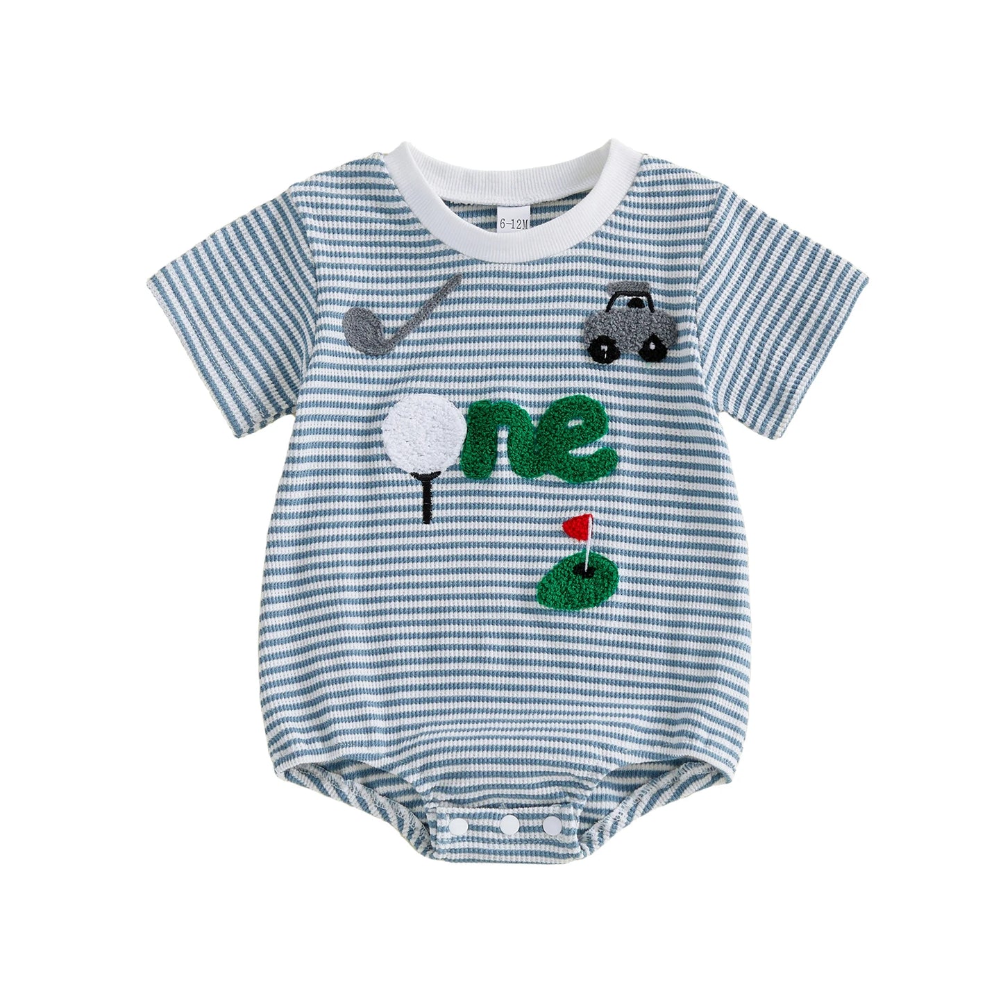 Baby Boy Golf Embroidery Striped Romper - Preppy Short-Sleeve Outfit — view 7 of baby rompers