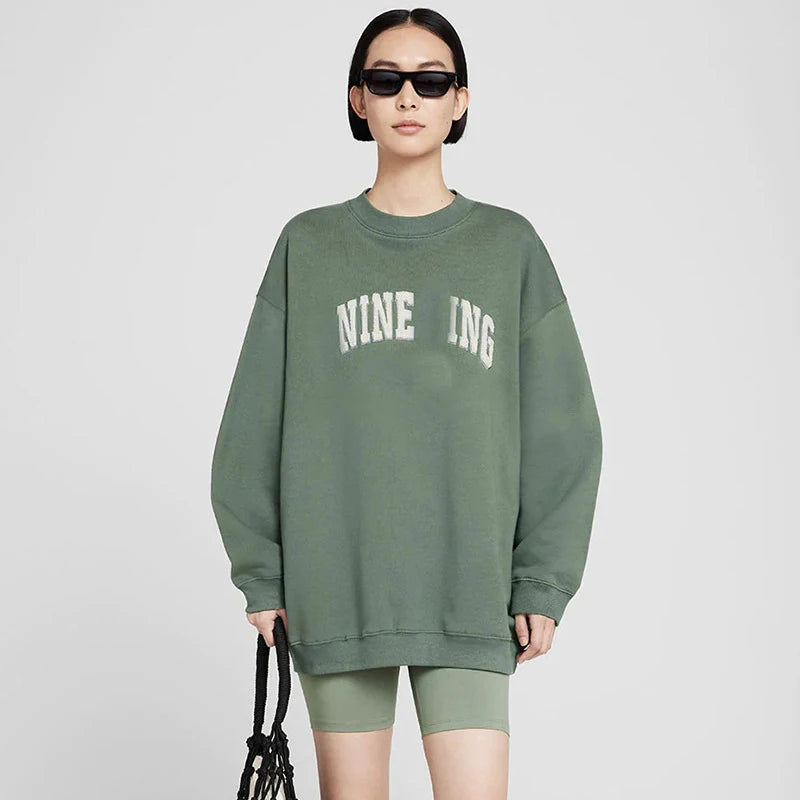 Women's Classic Letter Sweatshirt – Casual Cotton Crew Neck Pullover Hoodie