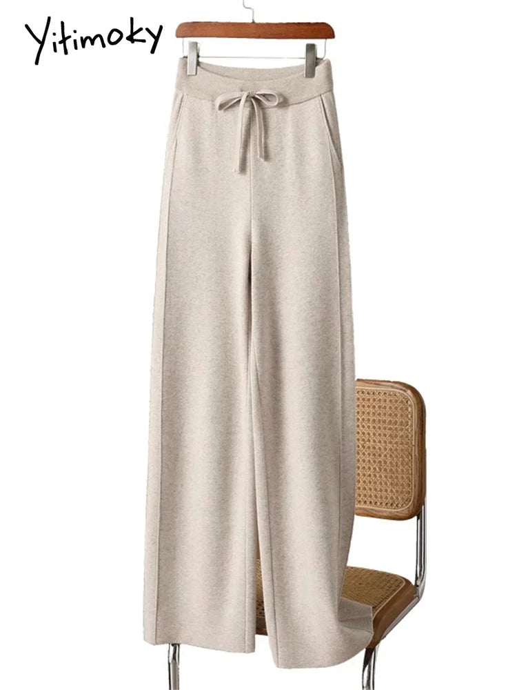 Yitimoky Knitted Women Pants Autumn Winter 2023 New Fashion High Waisted Loose Wool