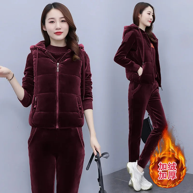 Women's Thick Velour Sportswear Tracksuit (3-Piece Set)