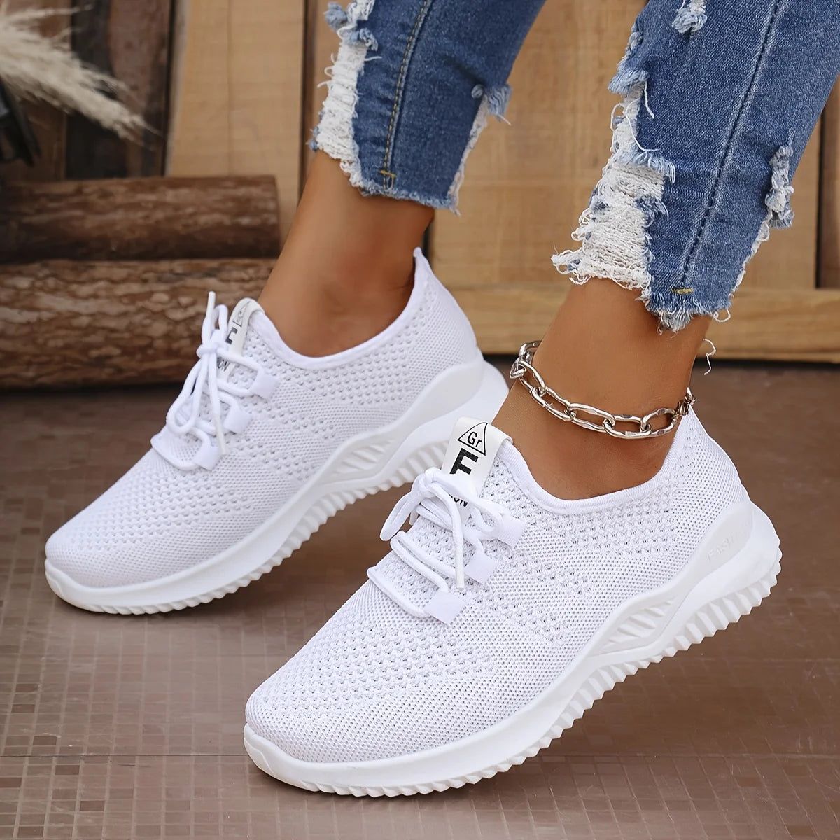 All-Season Women's Knit Sneakers — Soft-Sole Solid Color Running Tennis Workout Flats — view 6 of sneakers