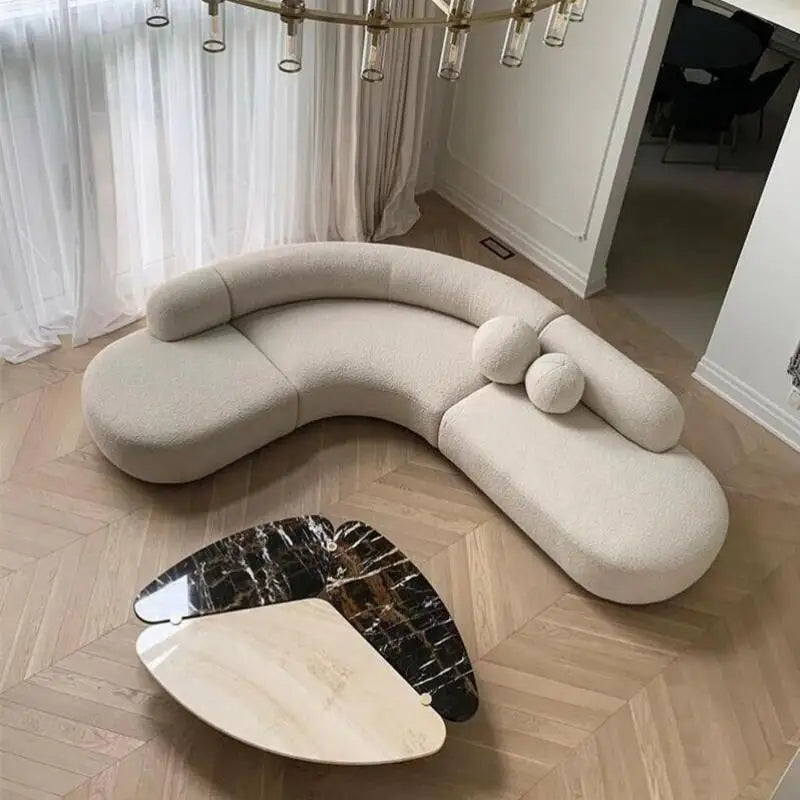 Modern Curved Bouclé Sofa Set – Luxurious Semi-Circular White Sofa for Stylish Living Spaces