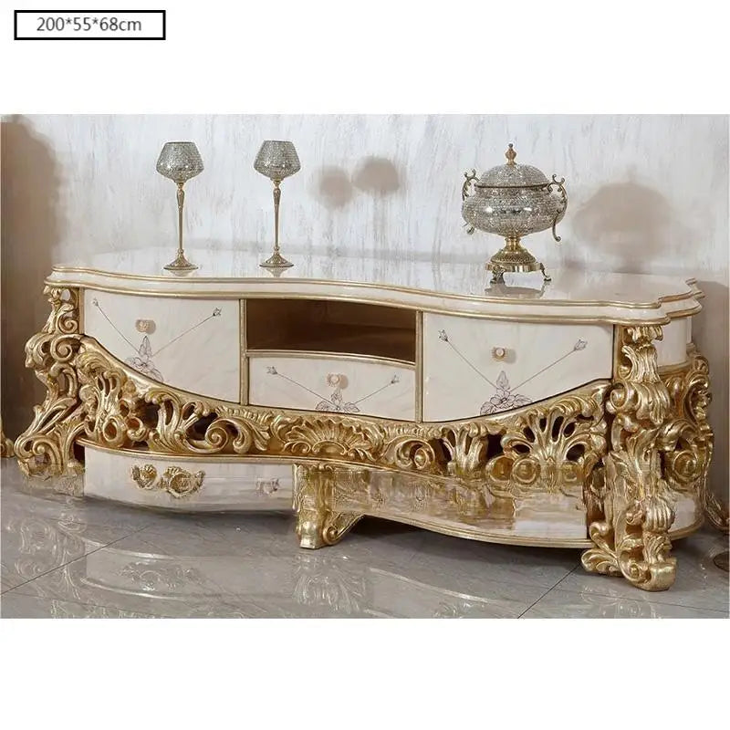 European Luxury Solid Wood TV Cabinet – Handcrafted Elegance for Palaces & Villas