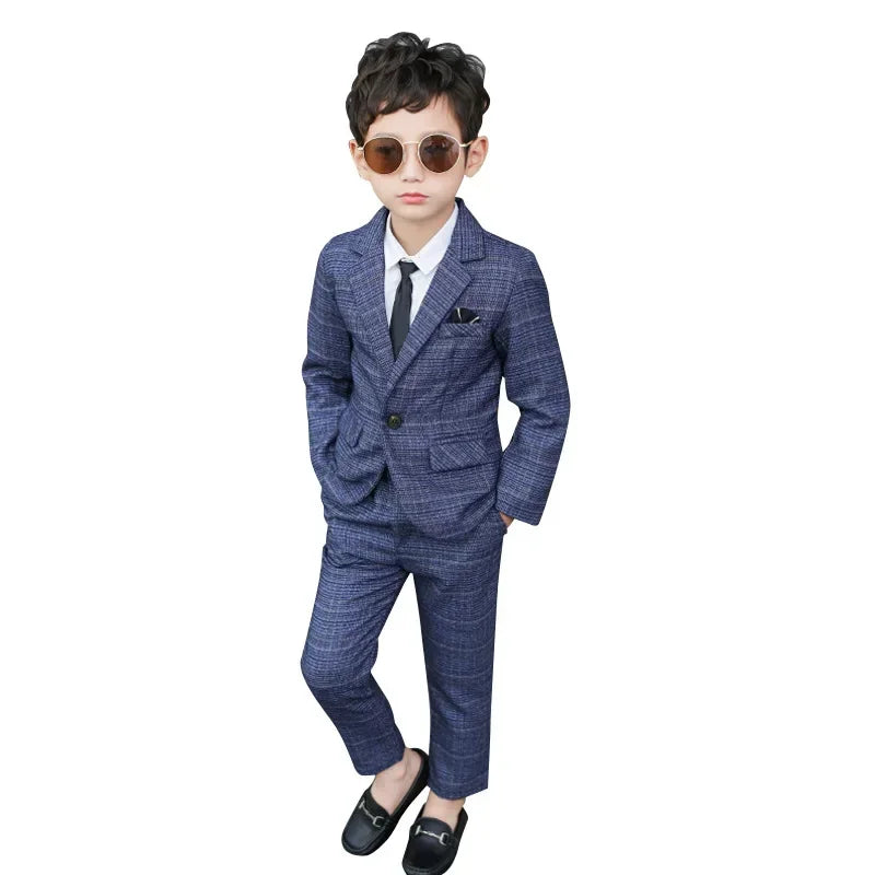 Kids’ Plaid Blazer & Pants Set – Boys’ Casual 2-Piece Suit for Spring & Autumn (Ages 3–11 Years)