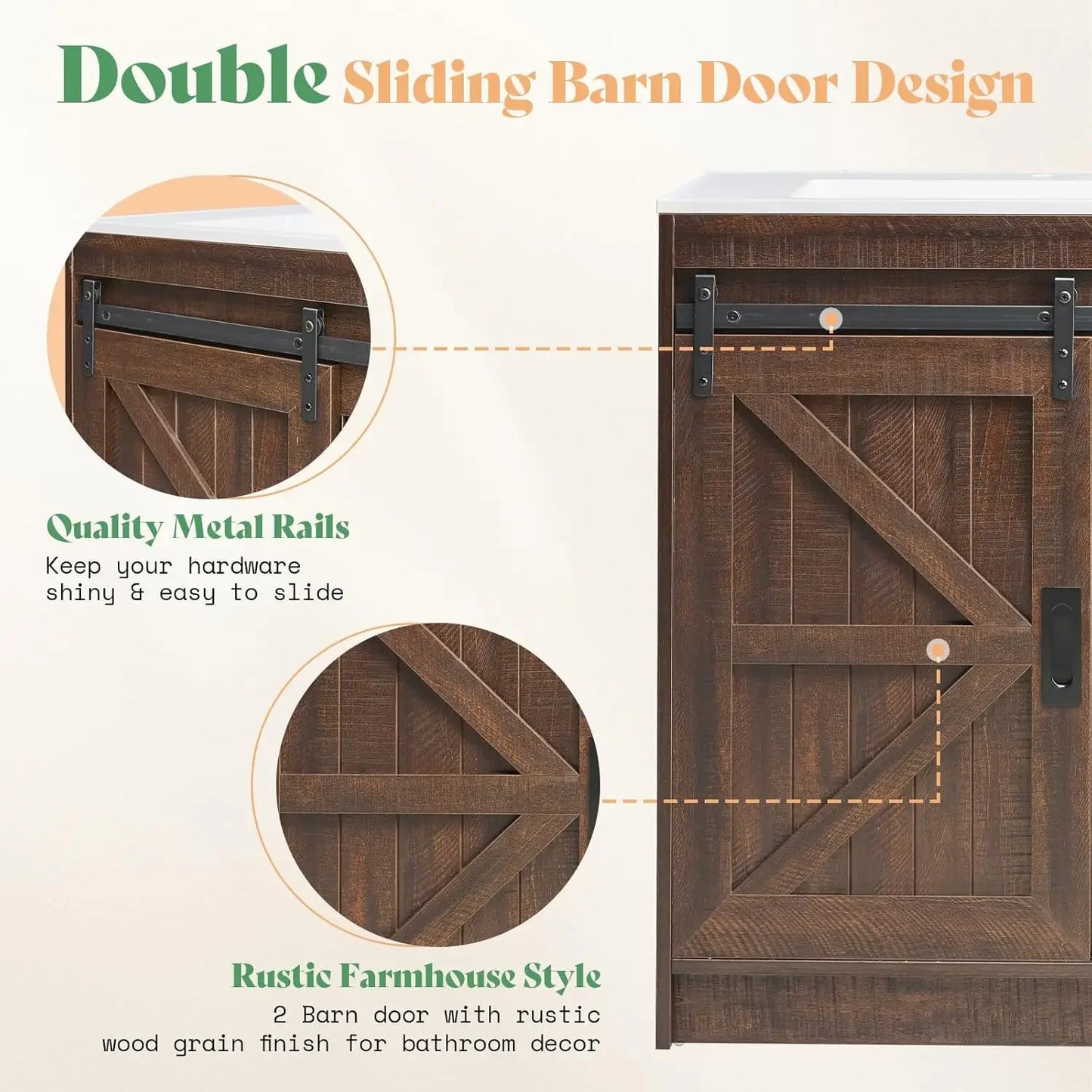 61" Farmhouse Double Bathroom Vanity – Dual Basin Sink Combo with Storage Cabinet