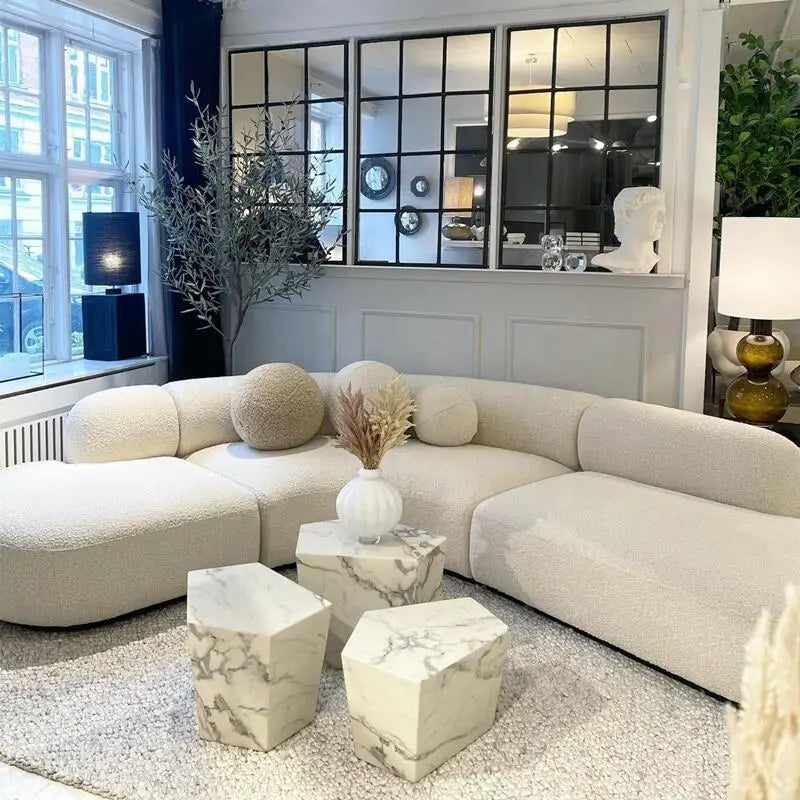 Modern Curved Bouclé Sofa Set – Luxurious Semi-Circular White Sofa for Stylish Living Spaces