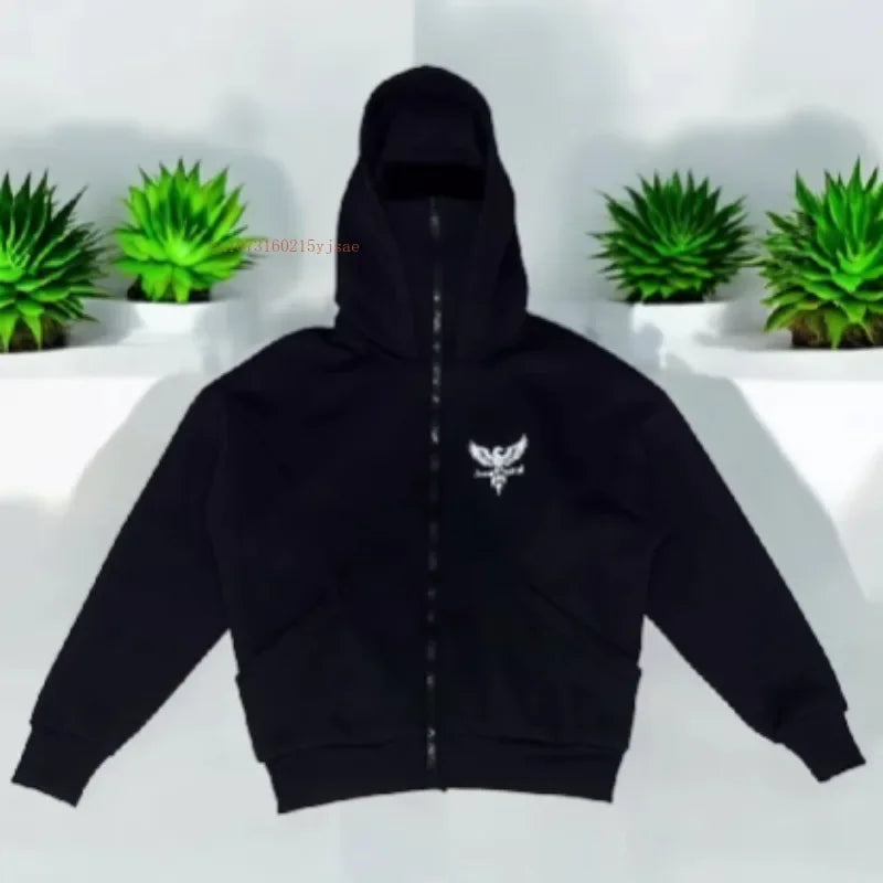 INS New Y2K Ninja Mask Hoodie – Eagle Print Double Hood Streetwear Sweatshirt