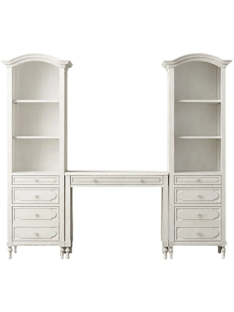 Solid Wood Writing Desk & Cabinet – Elegant Carved Children's Bookcase