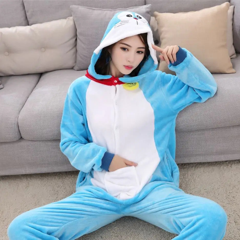 Flannel Kigurumi for Adult Kids Anime Animal Pajama Onesie Long Romper Funny Holiday Jumpsuit Sleepwear Pyjama Christmas Costume