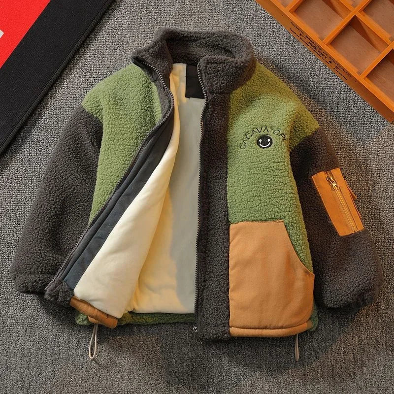 Boys’ Cotton Windbreaker Jacket – Plus-Thickened Warm Tracksuit Coat for Spring & Autumn
