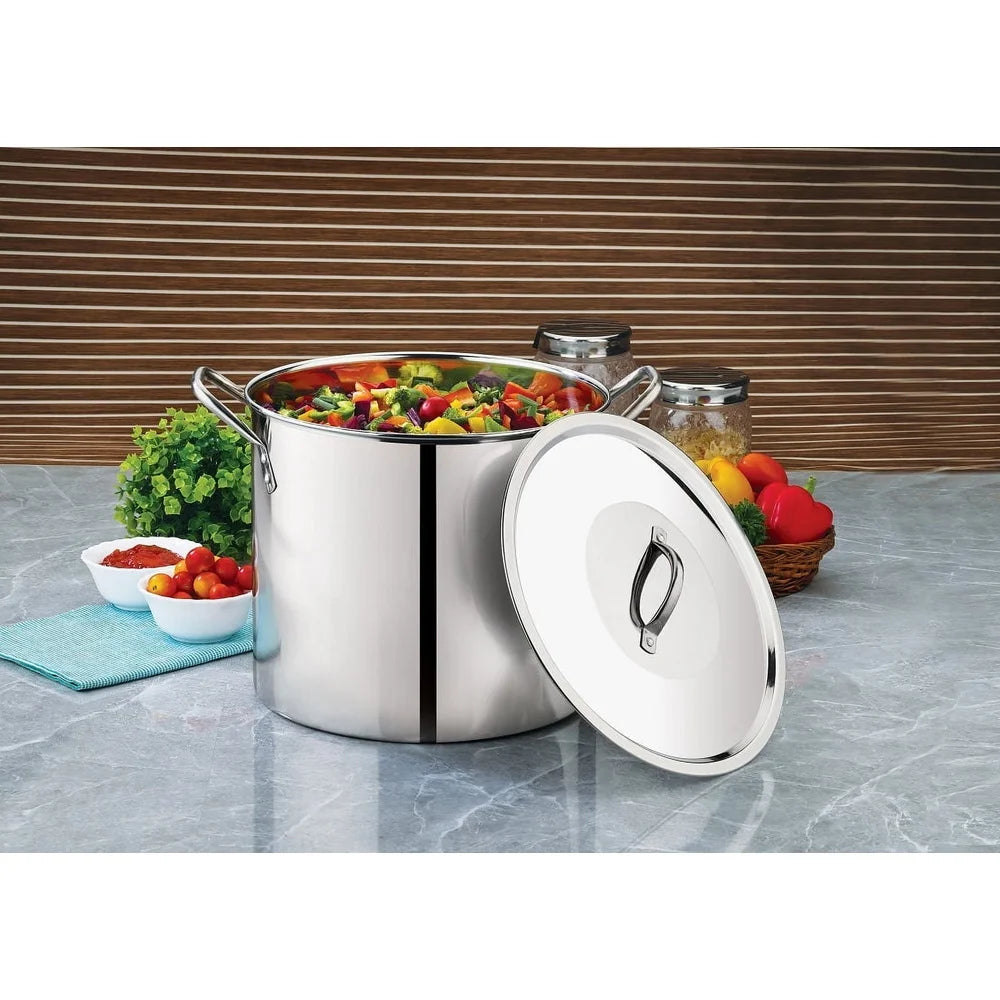 12 Quart Stainless Steel Stock Pot Heavy-Duty with Tempered Glass Lid Induction-Compatible Soup Pasta Stew Pot — view 6 of cookware