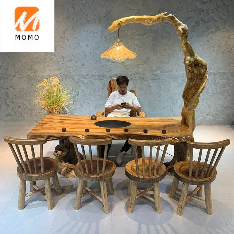 Large Solid Wood Dining Table Set – One Table, Four Chairs