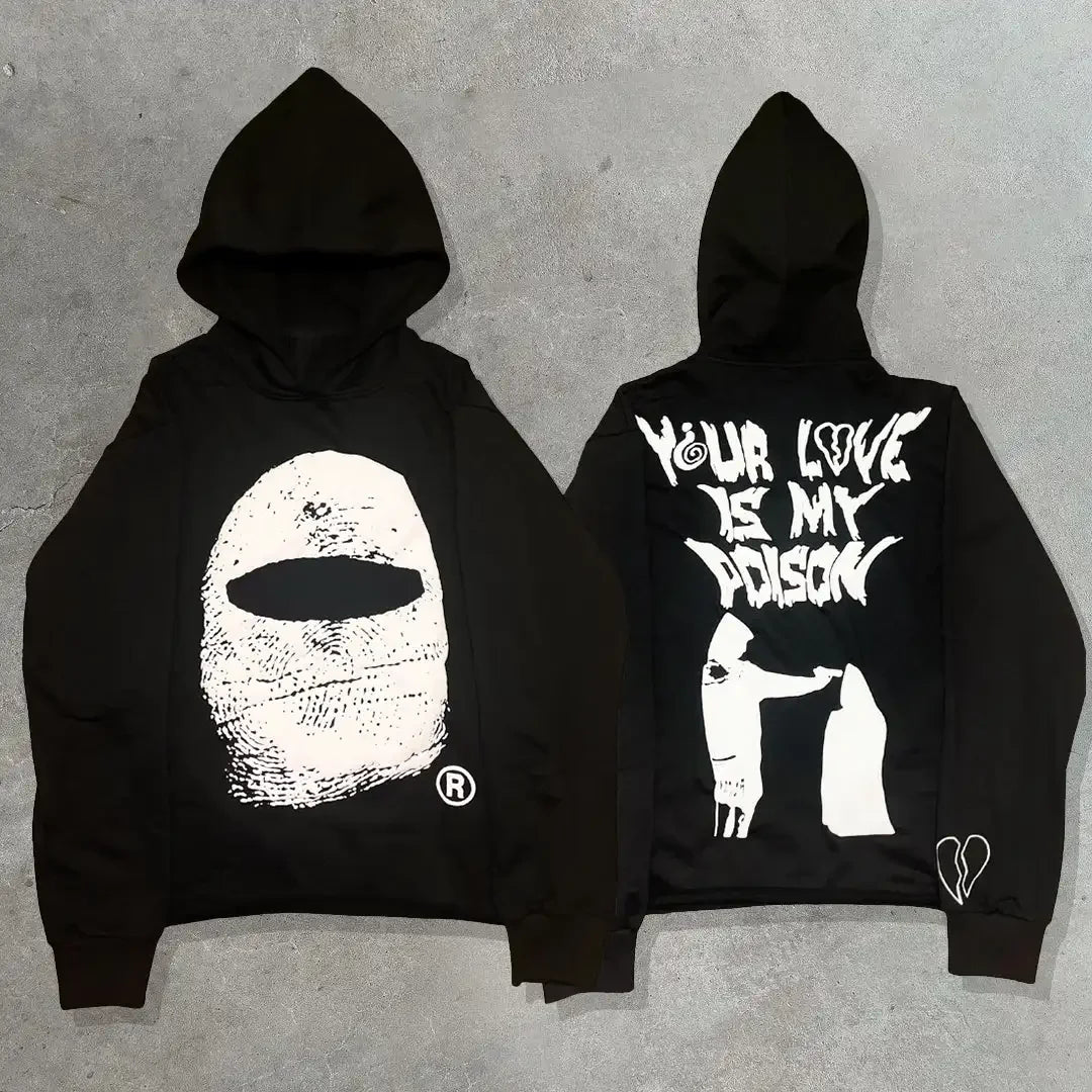 Women’s Y2K Graphic Oversized Hoodie – High Street American Gothic Streetwear for Couples
